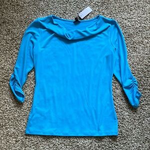 Ann Taylor 3/4 Sleeve Bright Blue Shirt, Size Medium Petite, NWT